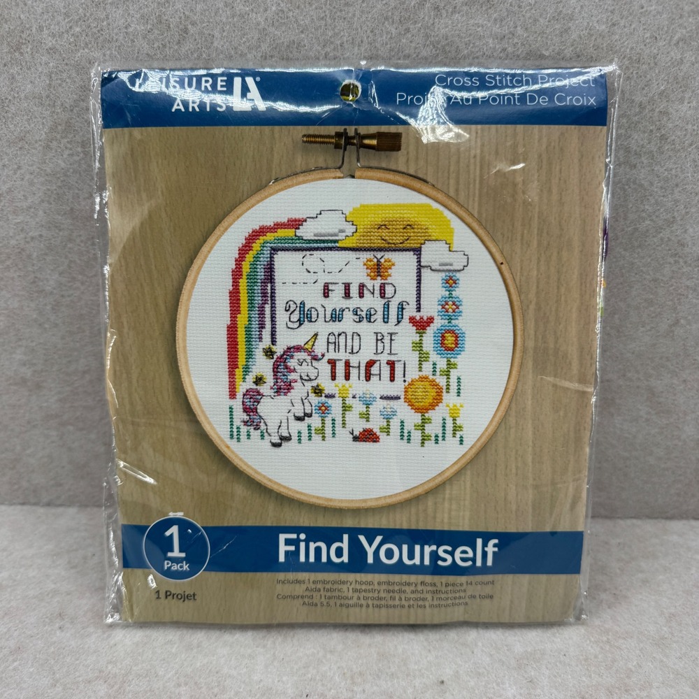 Leisure Arts‎ Cross Stitch Kit Find Yourself Unicorn Rainbow New Craft Kit 56848
